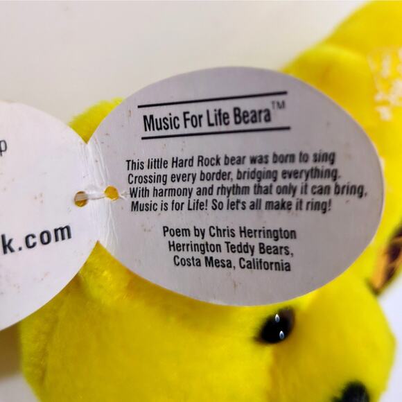 Yellow Hard Rock Cafe Lake Tahoe 8" Beanie Bear Music For Life Beara 2002 NWT - Picture 4 of 4